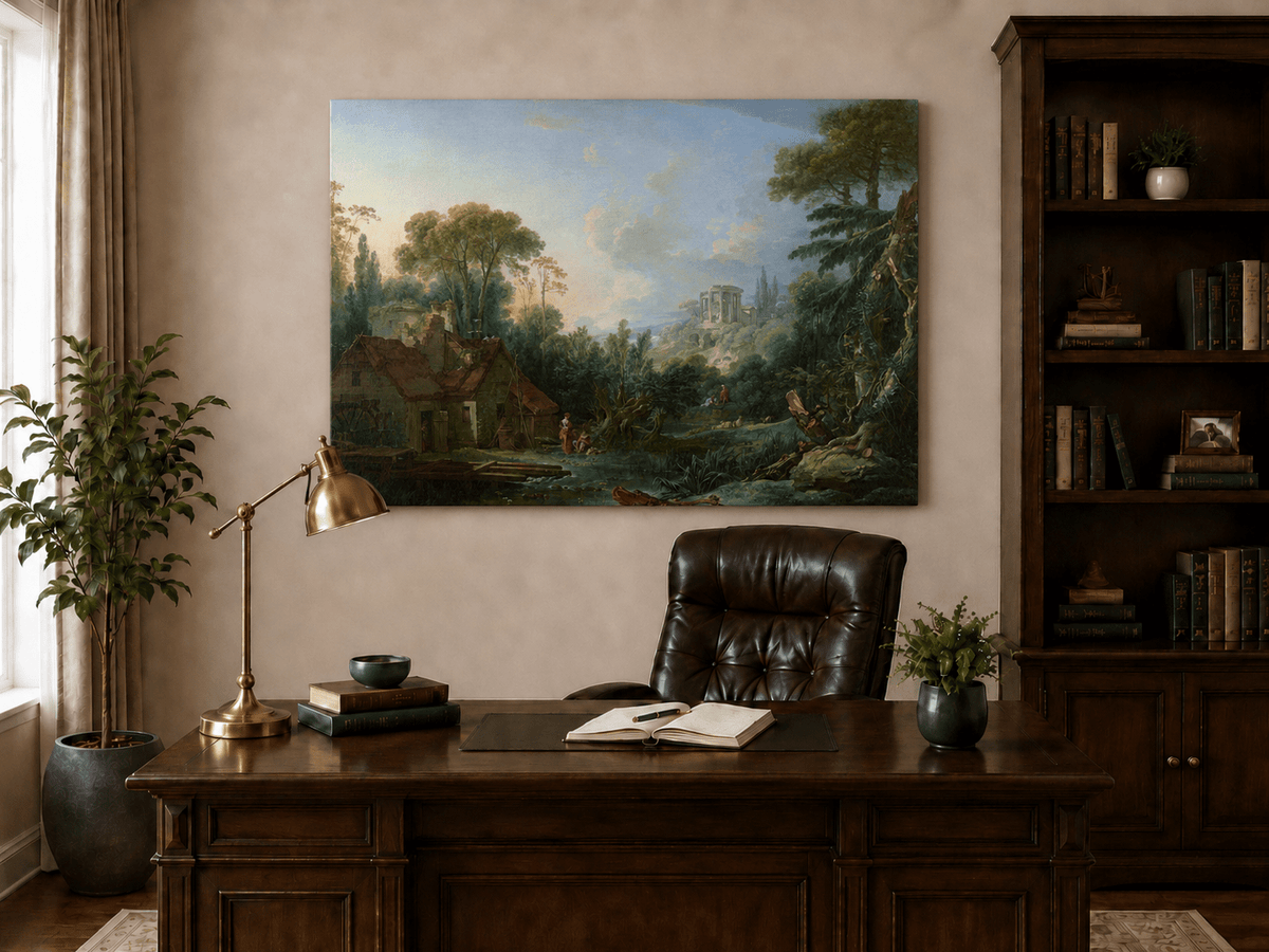 Landscape Oil Painting - Classical Ruins and Pastoral Scene