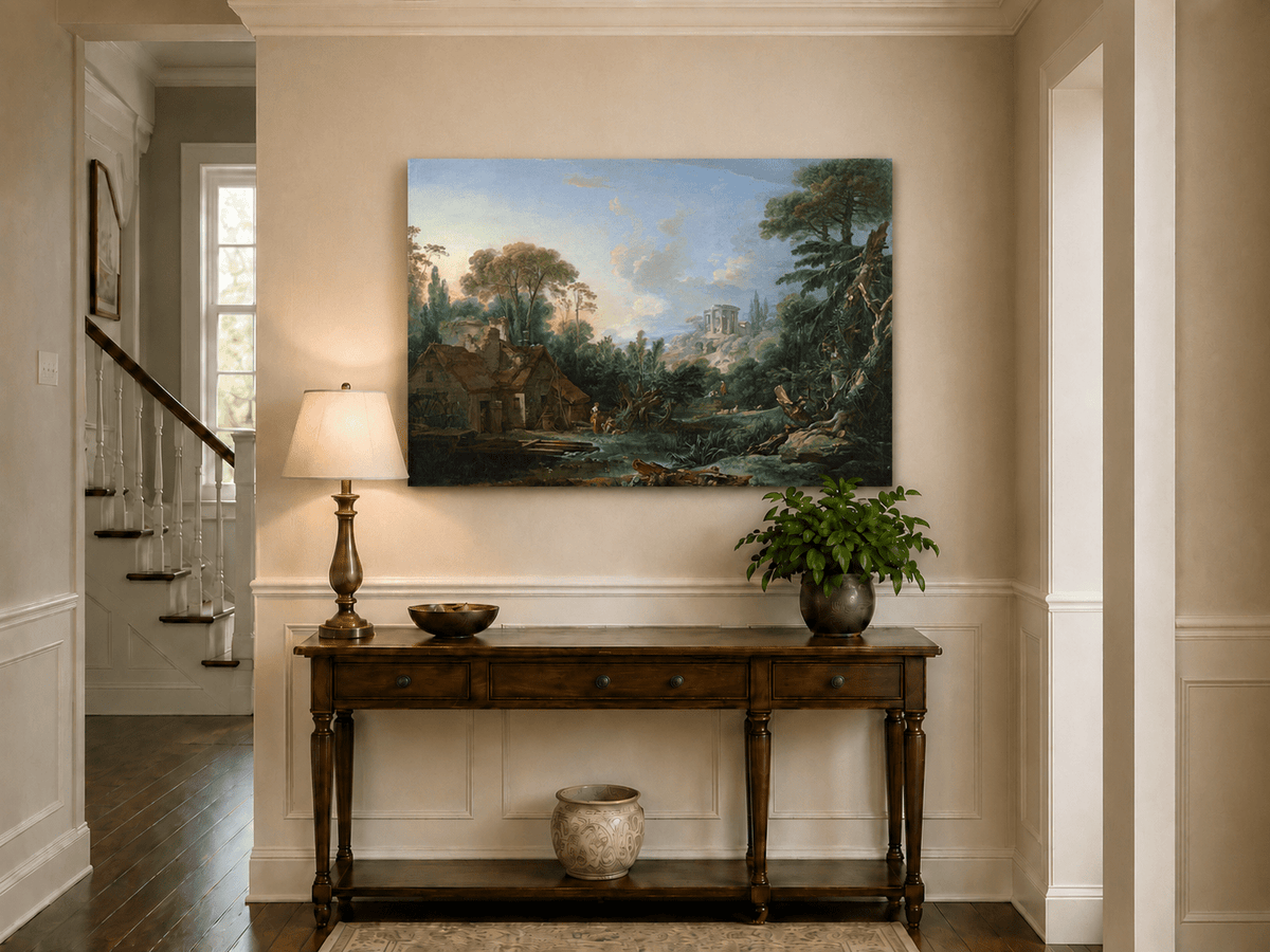 Landscape Oil Painting - Classical Ruins and Pastoral Scene