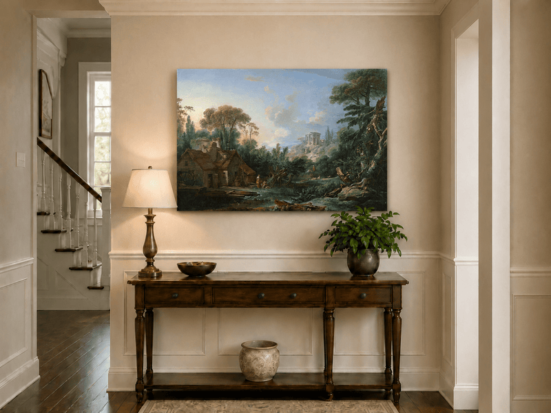 Landscape Oil Painting - Classical Ruins and Pastoral Scene
