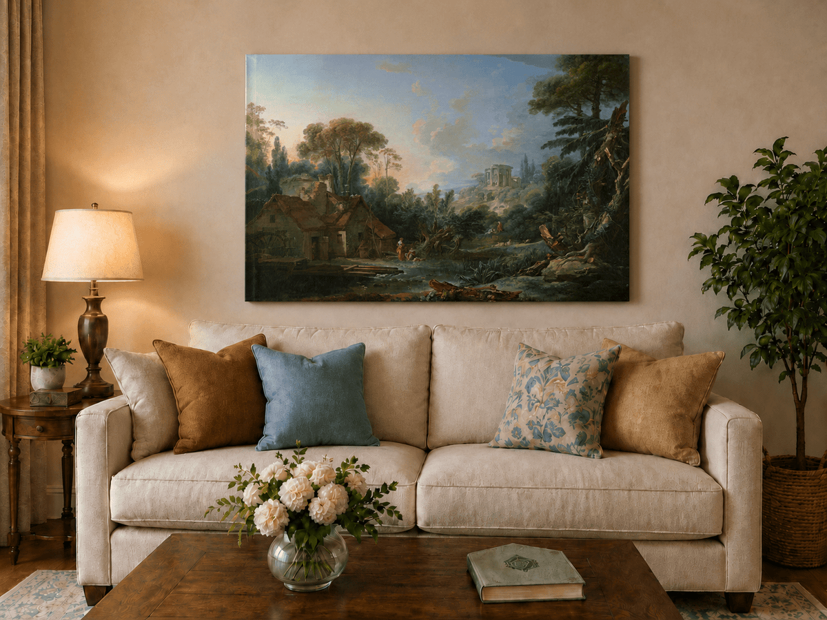 Landscape Oil Painting - Classical Ruins and Pastoral Scene