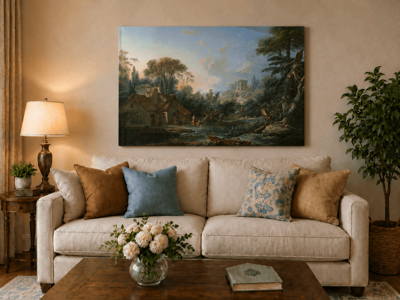 Landscape Oil Painting - Classical Ruins and Pastoral Scene