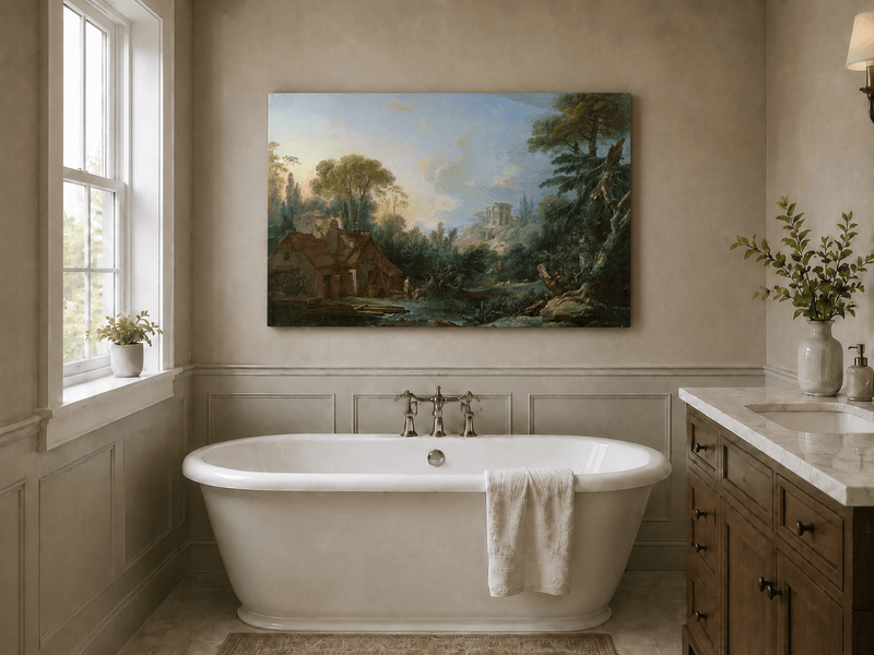 Landscape Oil Painting - Classical Ruins and Pastoral Scene