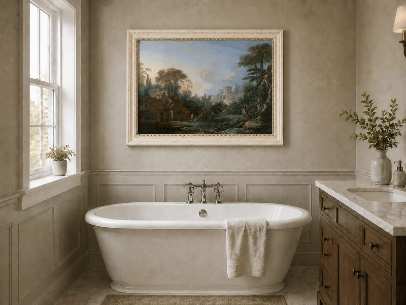 Landscape Oil Painting - Classical Ruins and Pastoral Scene