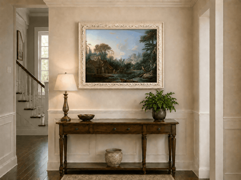 Landscape Oil Painting - Classical Ruins and Pastoral Scene