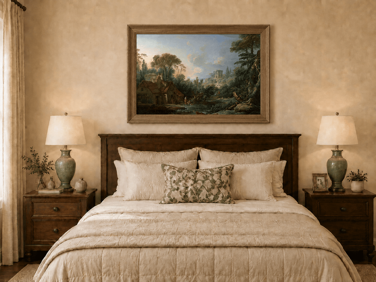 Landscape Oil Painting - Classical Ruins and Pastoral Scene