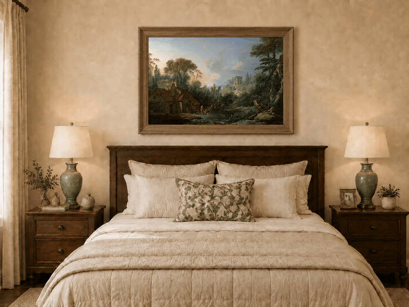 Landscape Oil Painting - Classical Ruins and Pastoral Scene
