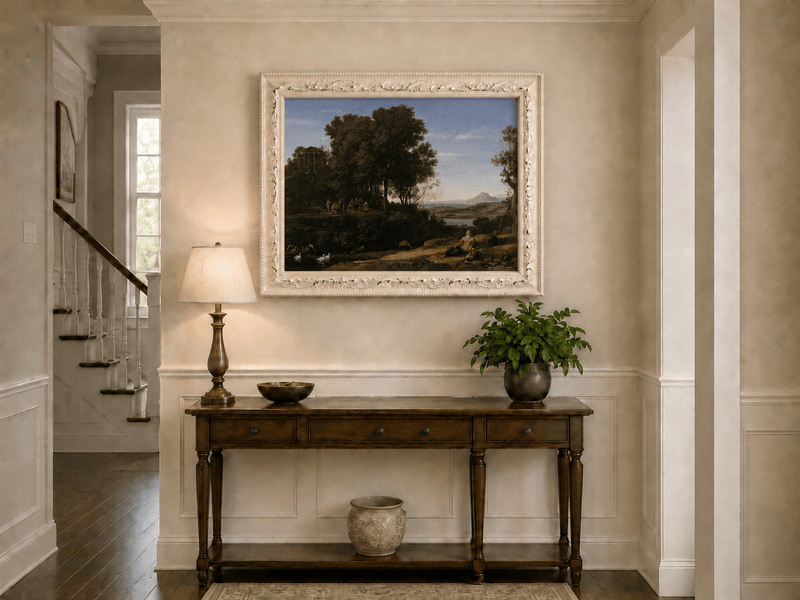 Peinture à l'huile de paysage - Ruines et personnages classiques