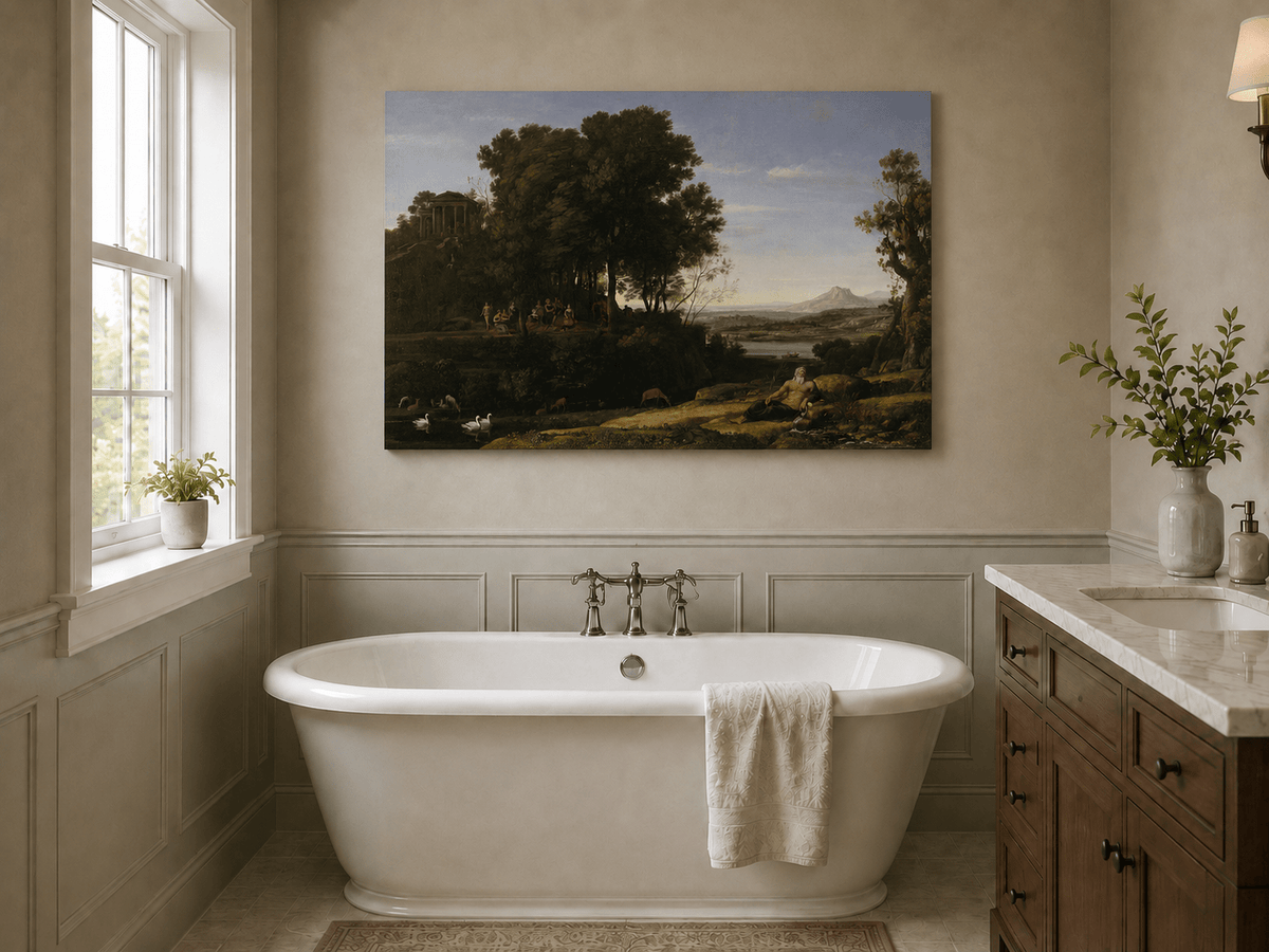 Peinture à l'huile de paysage - Ruines et personnages classiques