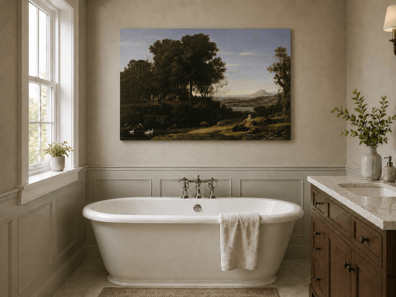 Peinture à l'huile de paysage - Ruines et personnages classiques