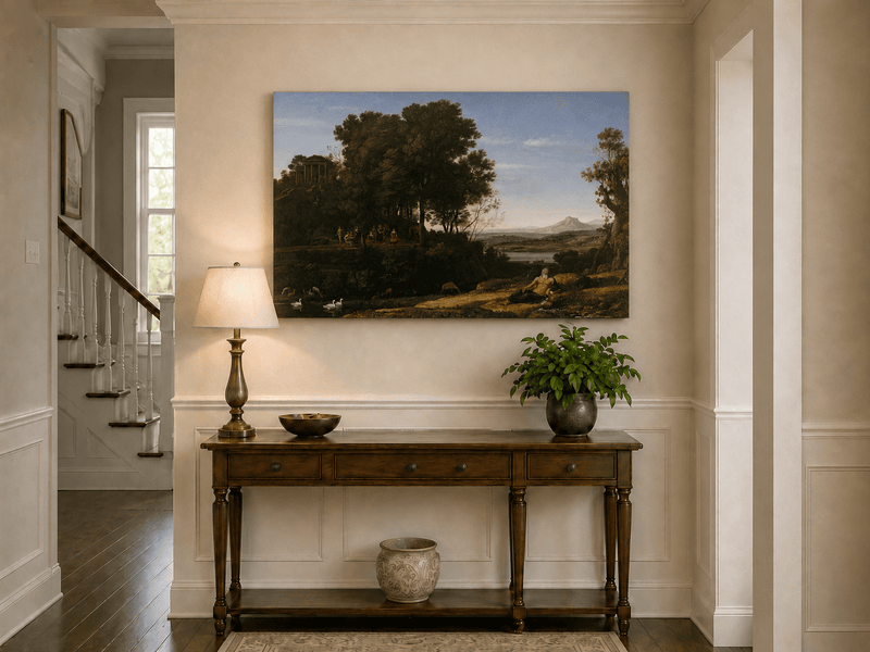 Peinture à l'huile de paysage - Ruines et personnages classiques