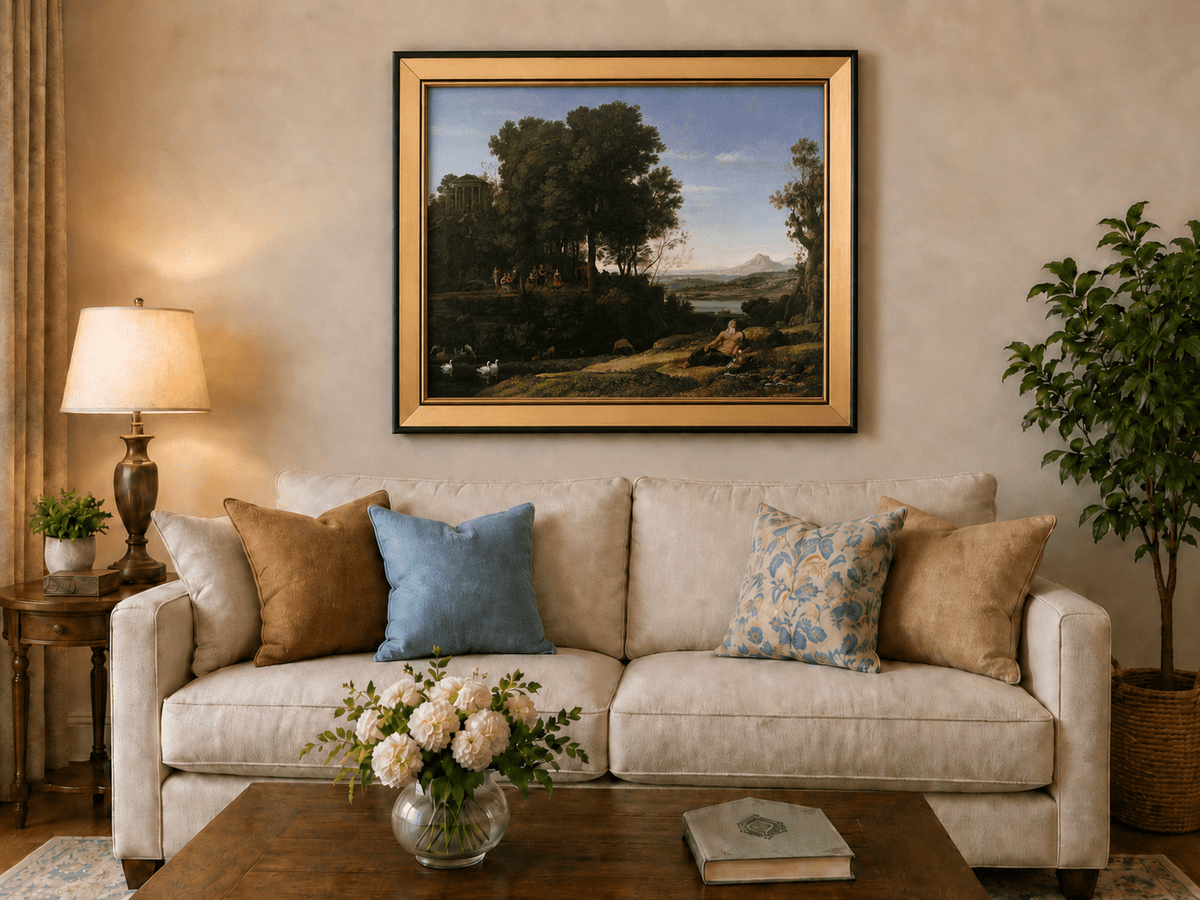 Peinture à l'huile de paysage - Ruines et personnages classiques