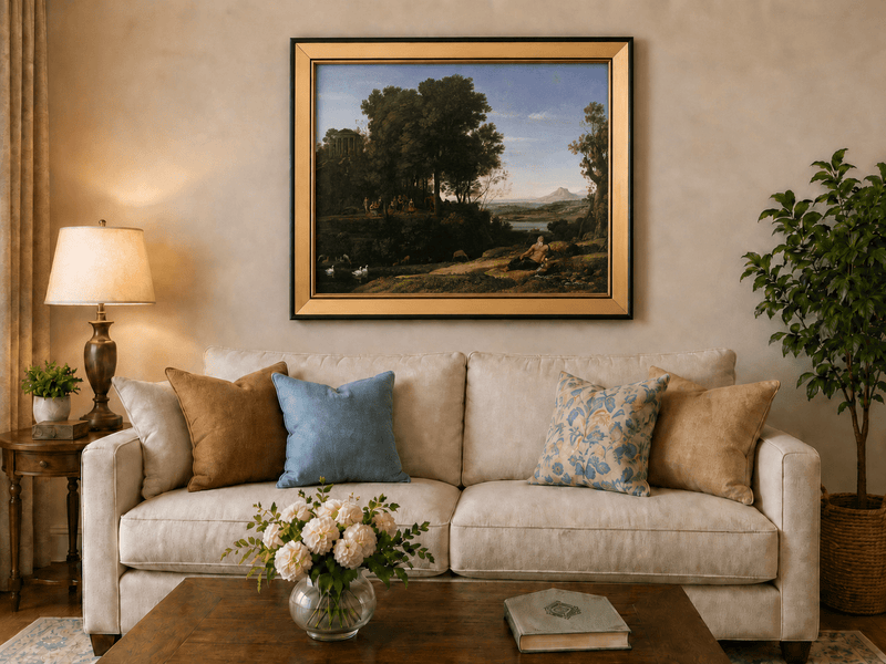 Peinture à l'huile de paysage - Ruines et personnages classiques