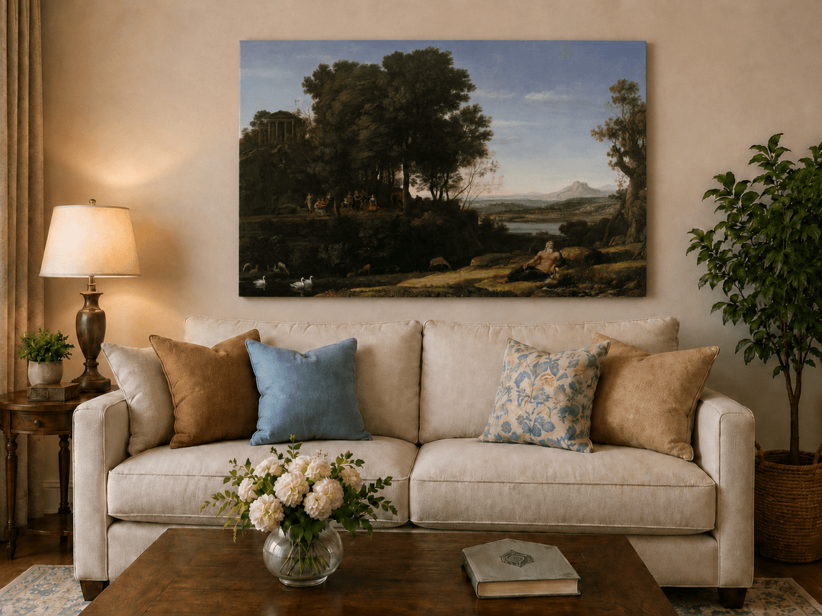 Peinture à l'huile de paysage - Ruines et personnages classiques