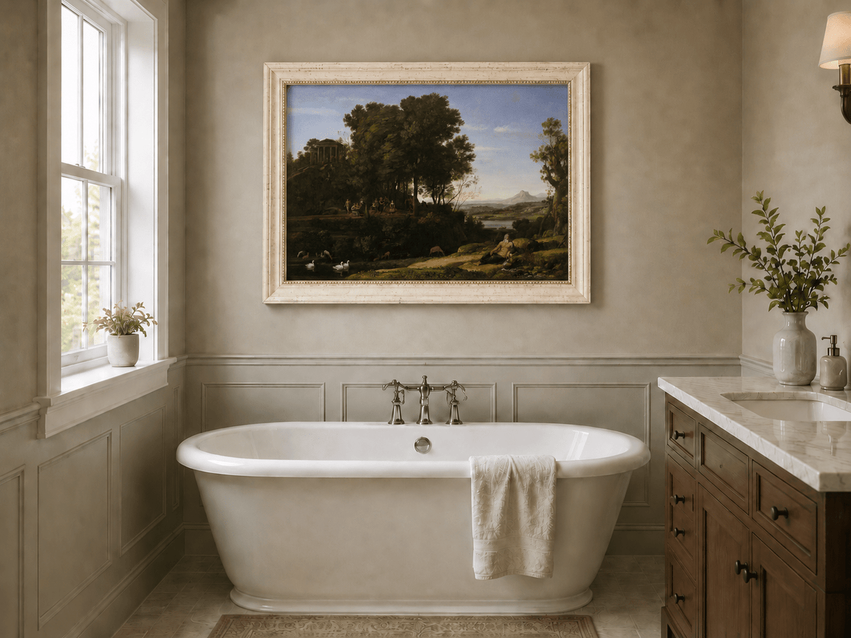 Peinture à l'huile de paysage - Ruines et personnages classiques