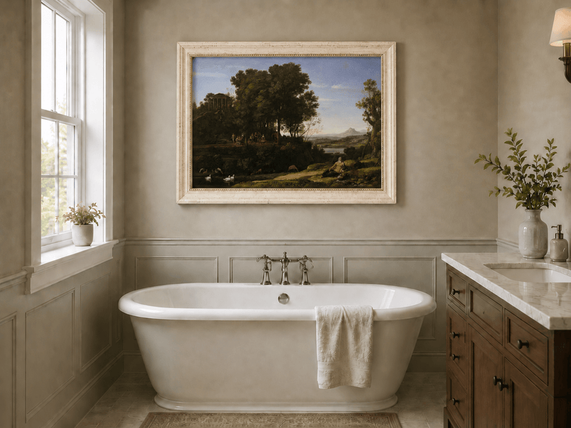 Peinture à l'huile de paysage - Ruines et personnages classiques