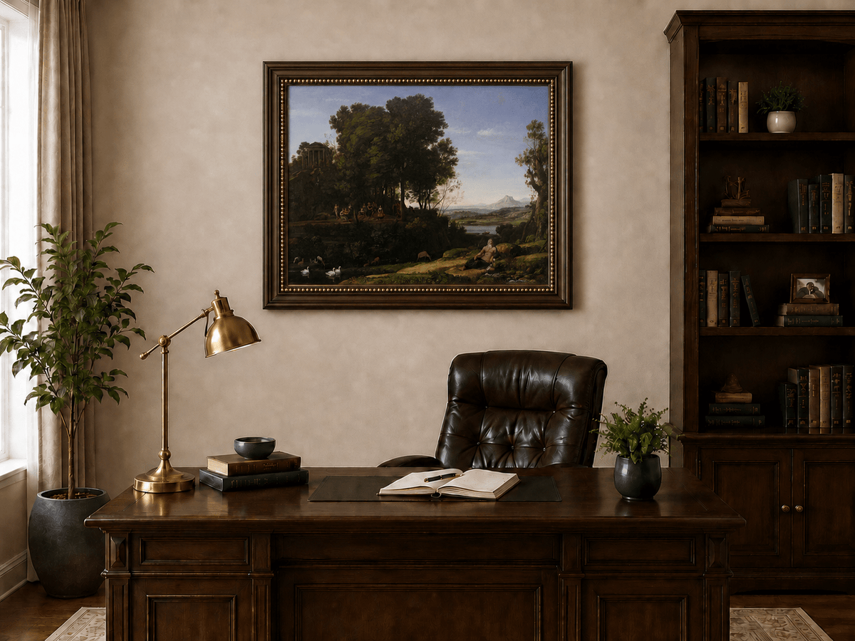 Peinture à l'huile de paysage - Ruines et personnages classiques