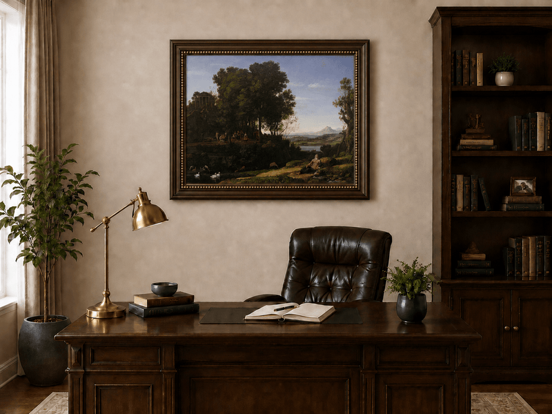 Peinture à l'huile de paysage - Ruines et personnages classiques