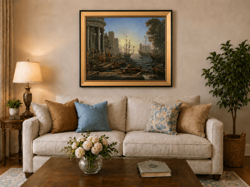 Landscape Oil Painting - Classical Seaport Ships for