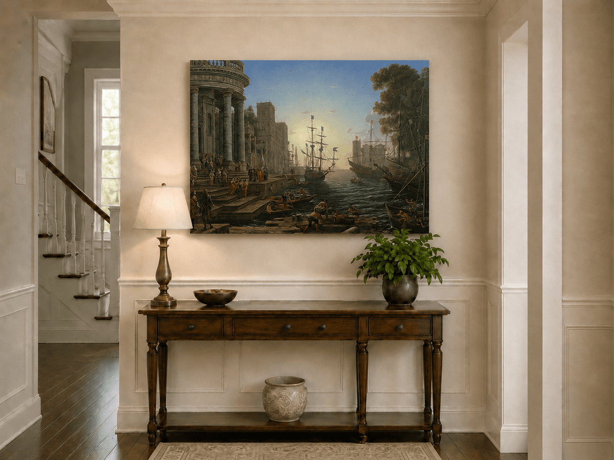 Landscape Oil Painting - Classical Seaport Ships for