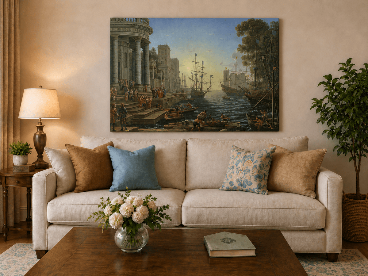 Landscape Oil Painting - Classical Seaport Ships for