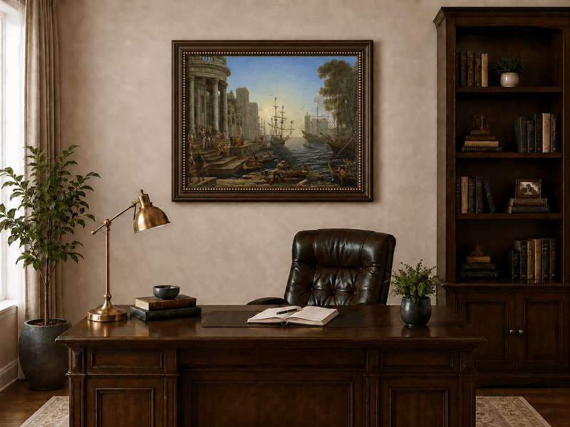 Landscape Oil Painting - Classical Seaport Ships for