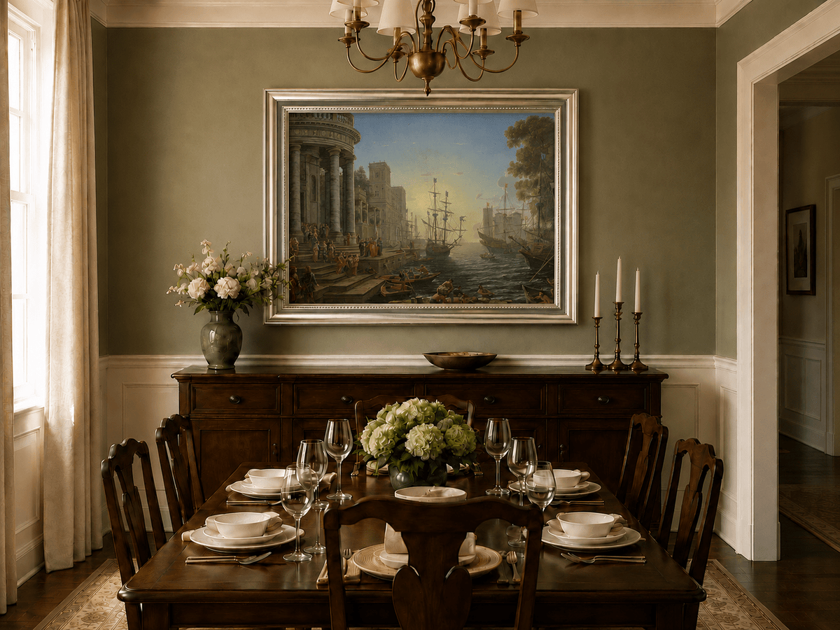 Landscape Oil Painting - Classical Seaport Ships for