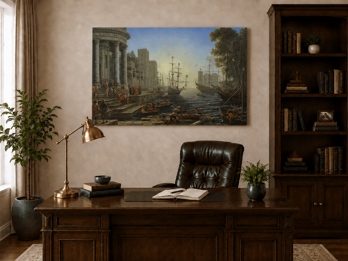 Landscape Oil Painting - Classical Seaport Ships for
