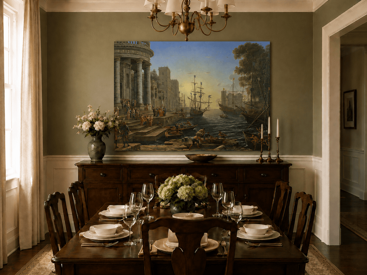 Landscape Oil Painting - Classical Seaport Ships for