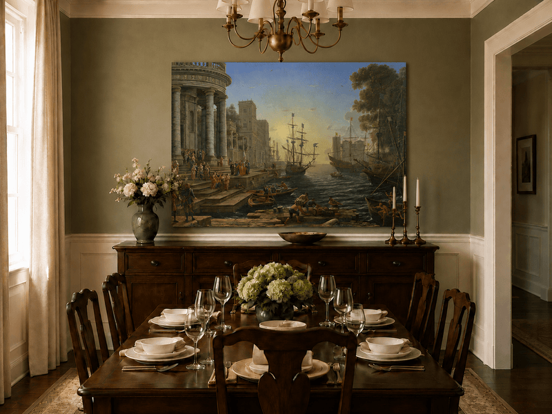 Landscape Oil Painting - Classical Seaport Ships for