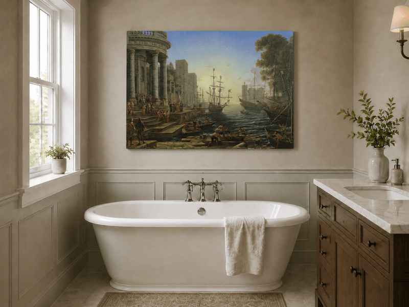 Landscape Oil Painting - Classical Seaport Ships for