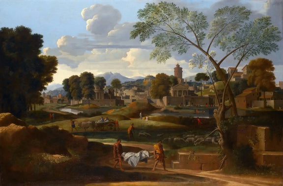 Landscape Oil Painting - Classical Town with Figures and Rural Elements - Oil Painting Haven