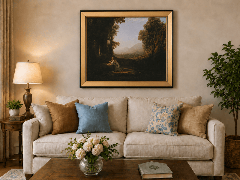 Landscape Oil Painting - Classical Valley Scene with Figure