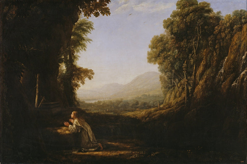Classical valley landscape oil painting with figure by river, textured brushwork on canvas, hand painted oil painting. - Add Frame, Canvas, Figure, Hand Painted, Landscape, Made To Order, Mountain, Oil Painting