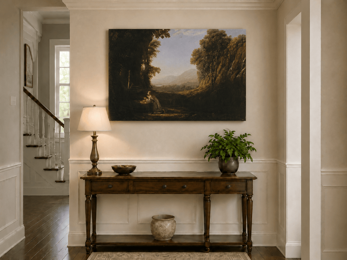 Landscape Oil Painting - Classical Valley Scene with Figure