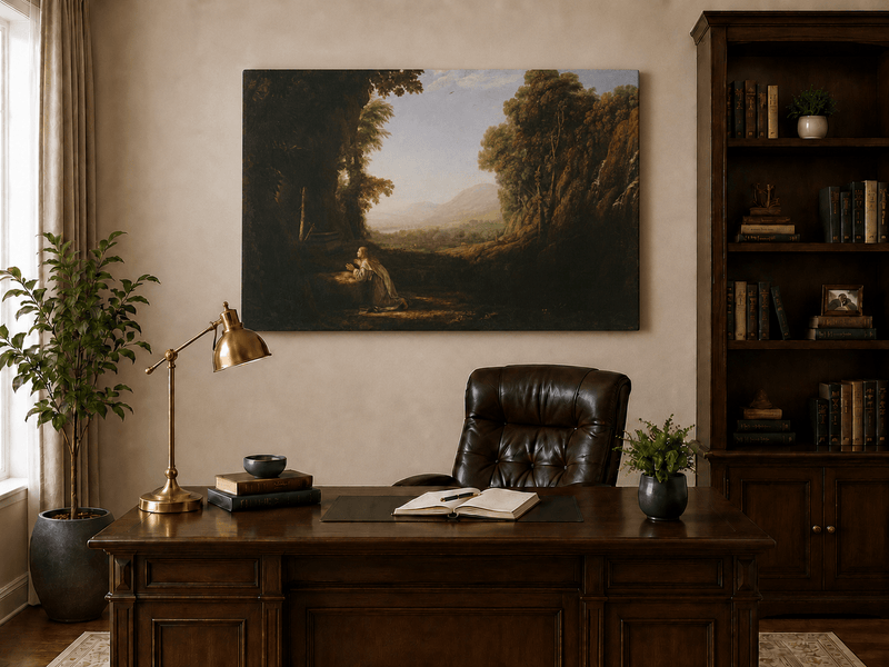 Landscape Oil Painting - Classical Valley Scene with Figure