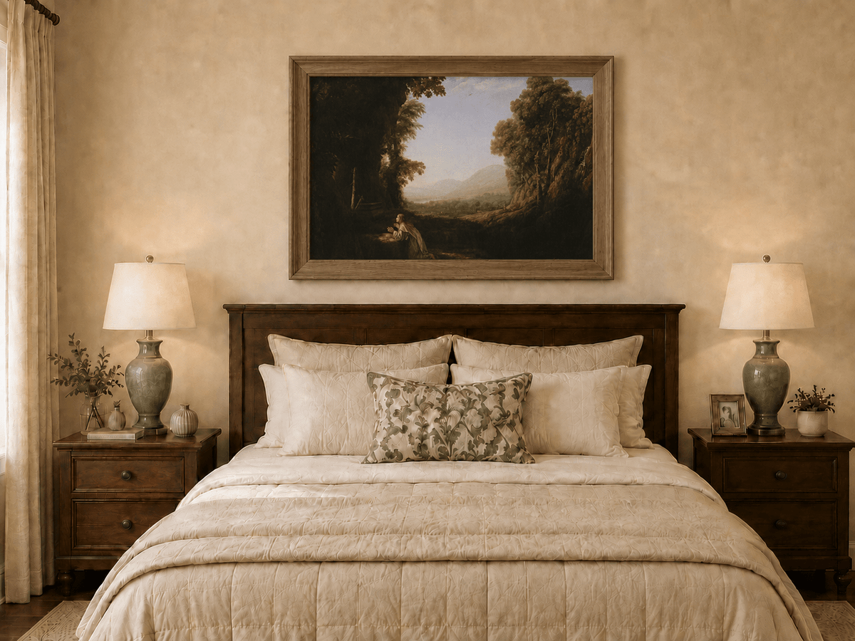 Landscape Oil Painting - Classical Valley Scene with Figure