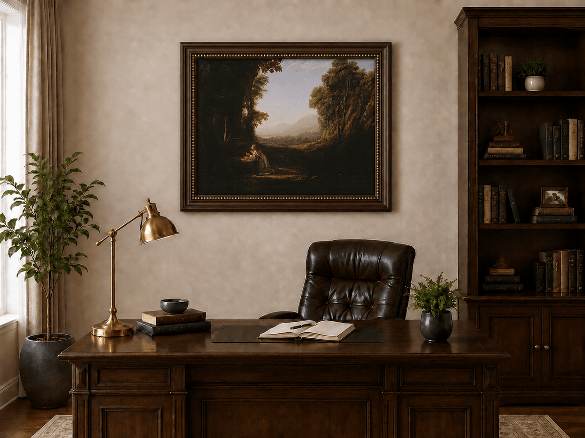 Landscape Oil Painting - Classical Valley Scene with Figure