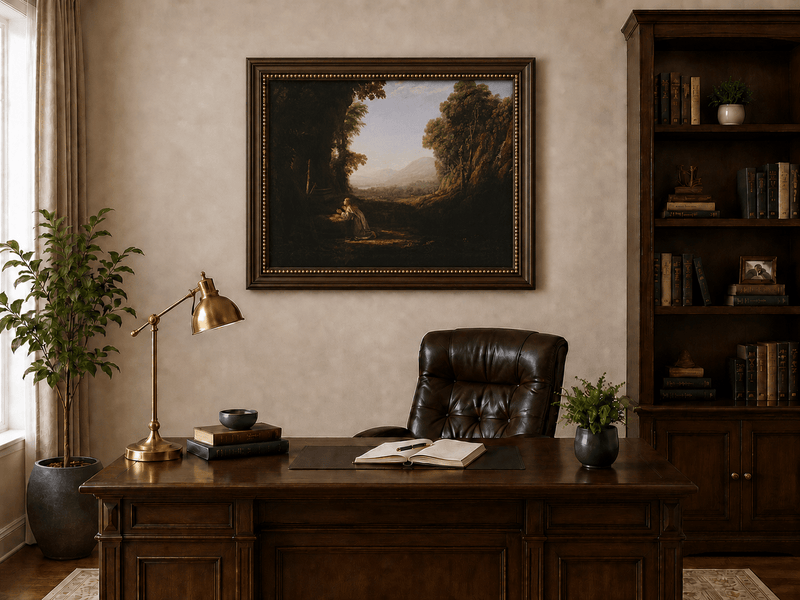Landscape Oil Painting - Classical Valley Scene with Figure