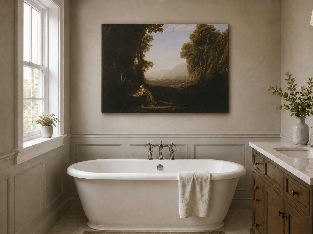 Landscape Oil Painting - Classical Valley Scene with Figure