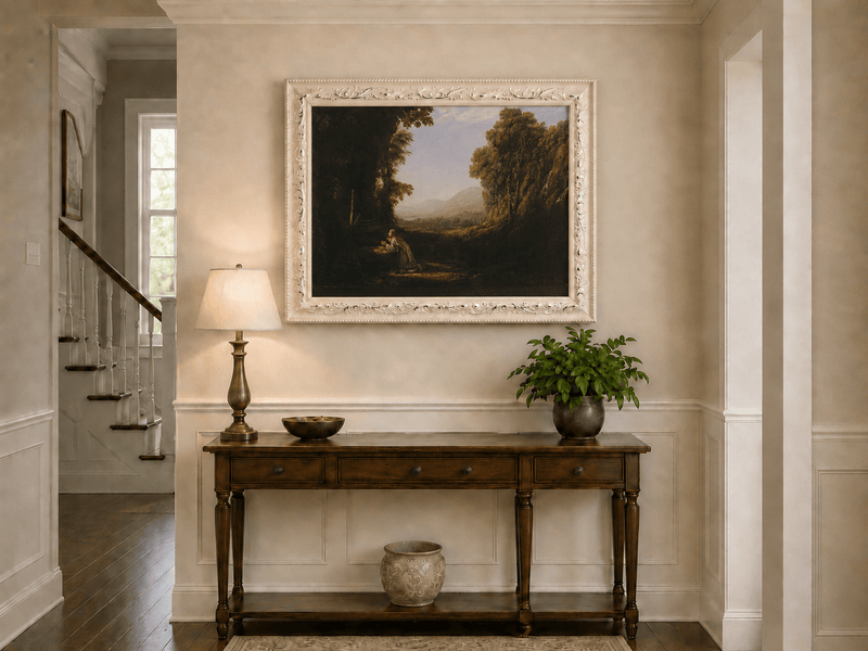 Landscape Oil Painting - Classical Valley Scene with Figure