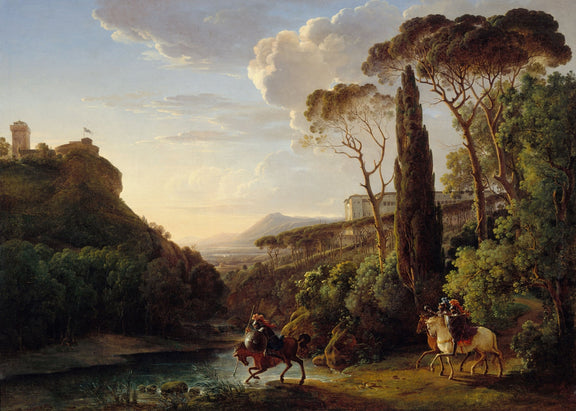 Landscape Oil Painting - Classical Valley with Riders and Castle - Oil Painting Haven