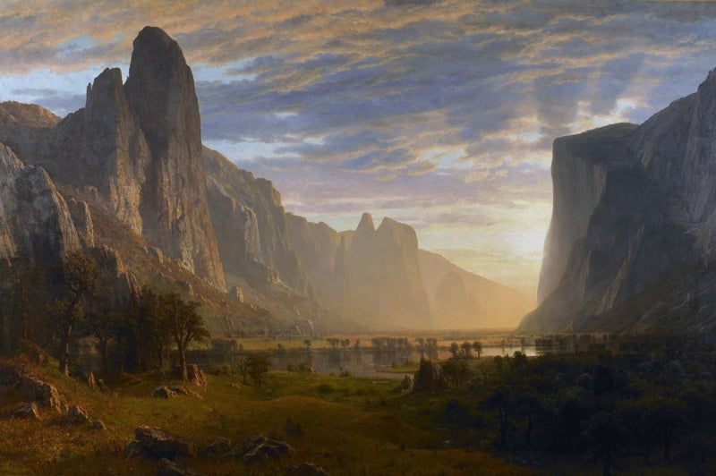 Landschaftsgemälde in Öl – Klippen und Fluss im goldenen Licht
