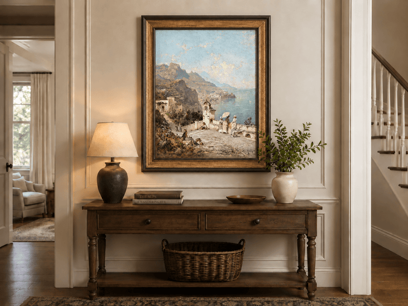 Landscape Oil Painting - Cliffside Terrace and Coastal Bay