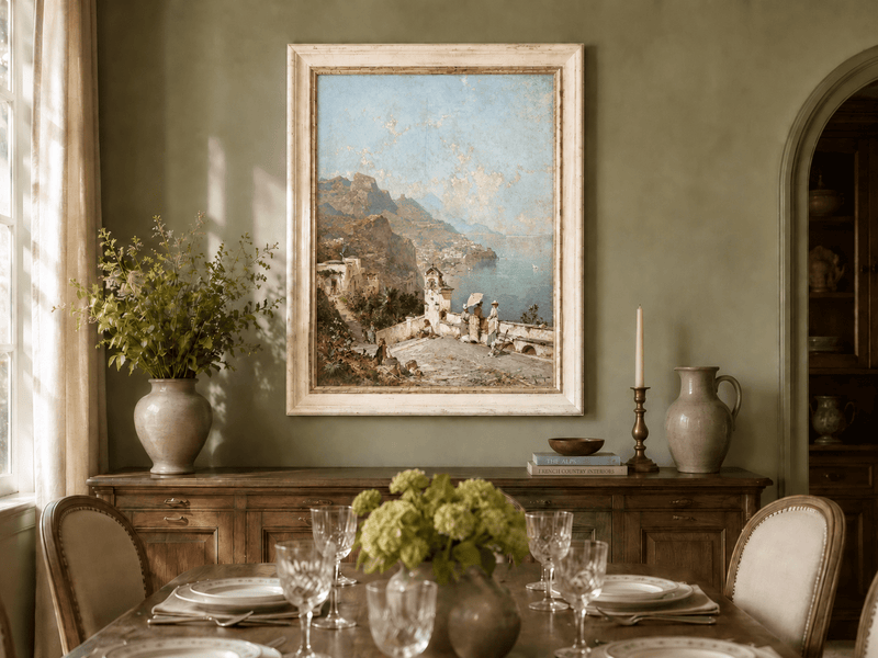 Landscape Oil Painting - Cliffside Terrace and Coastal Bay
