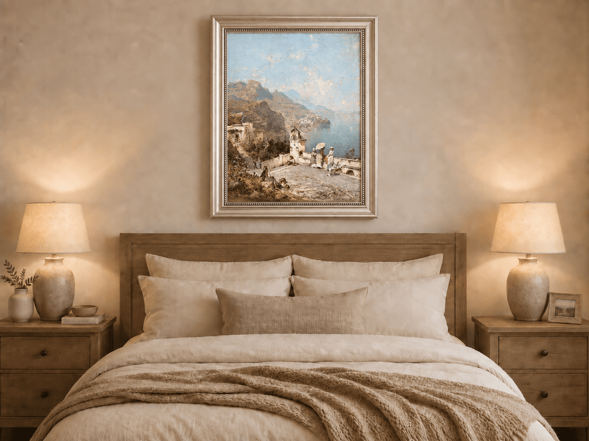 Landscape Oil Painting - Cliffside Terrace and Coastal Bay