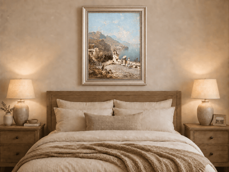 Landscape Oil Painting - Cliffside Terrace and Coastal Bay