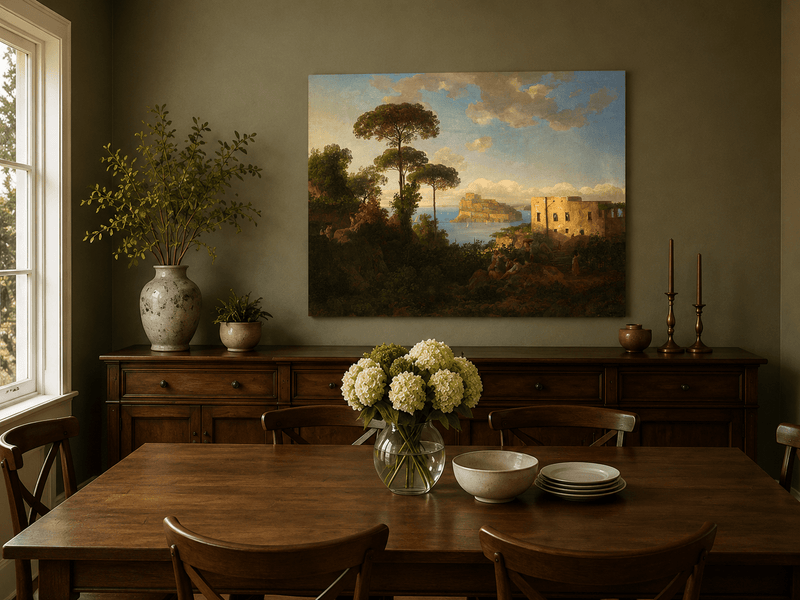 Landscape Oil Painting - Coastal Bay with Pines and Island Castle