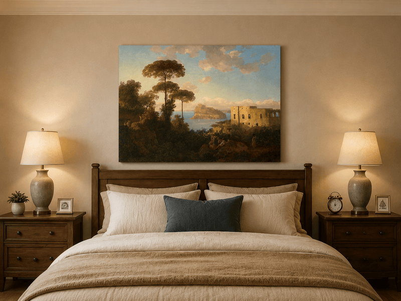 Landscape Oil Painting - Coastal Bay with Pines and Island Castle
