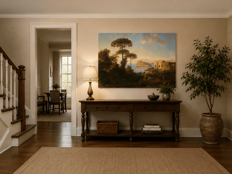 Landscape Oil Painting - Coastal Bay with Pines and Island Castle