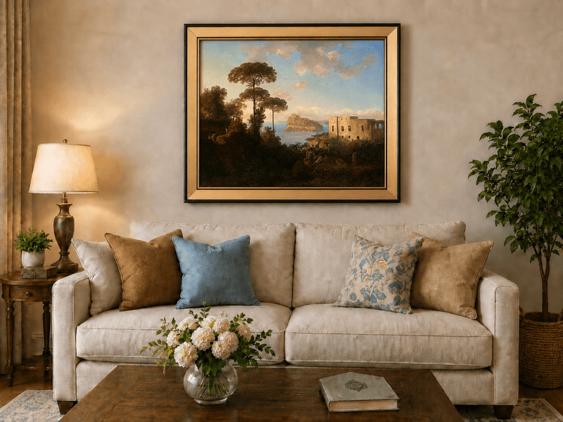 Landscape Oil Painting - Coastal Bay with Pines and Island Castle
